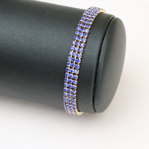 "Rose Gold Wide Bracelet with Blue Stones, XPBL0785 - Picture 8 of 12